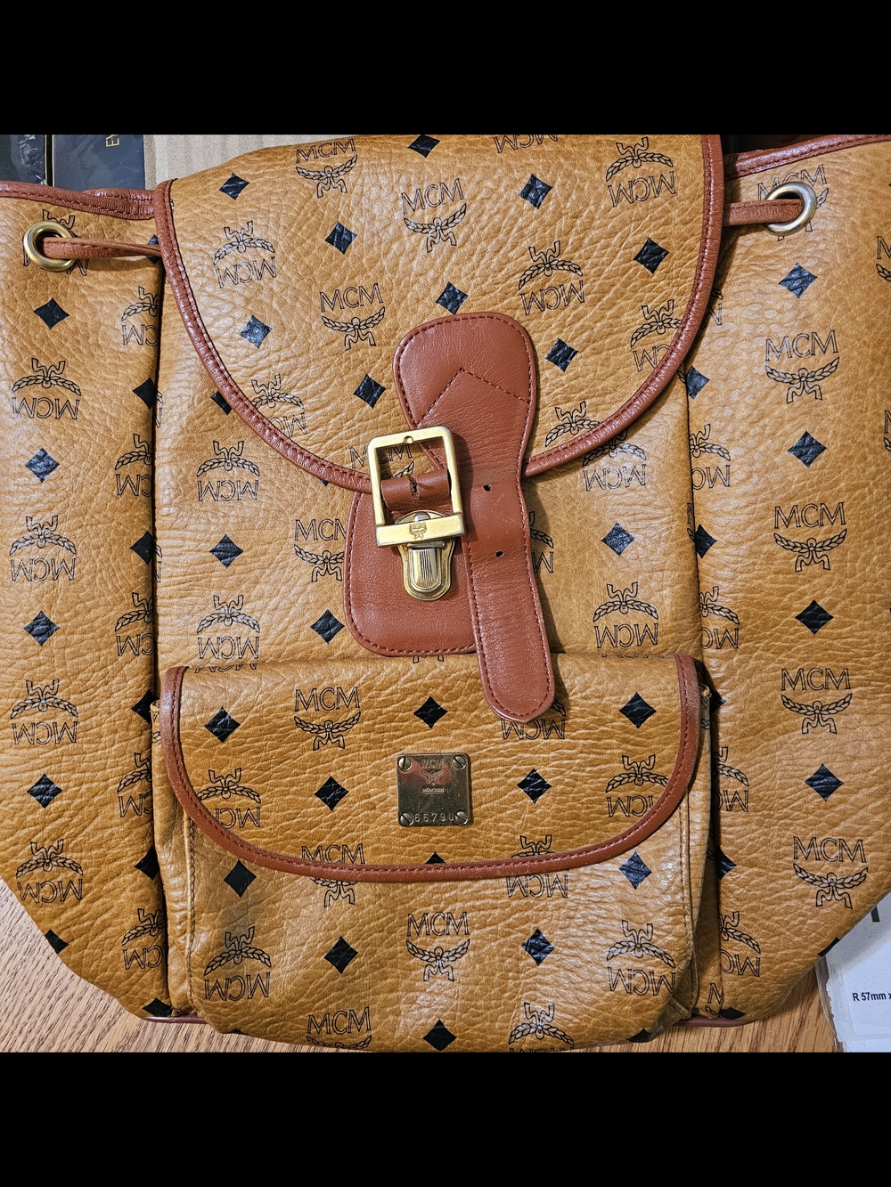 MCM Visetos Logo Drawstring Backpack in Cognac